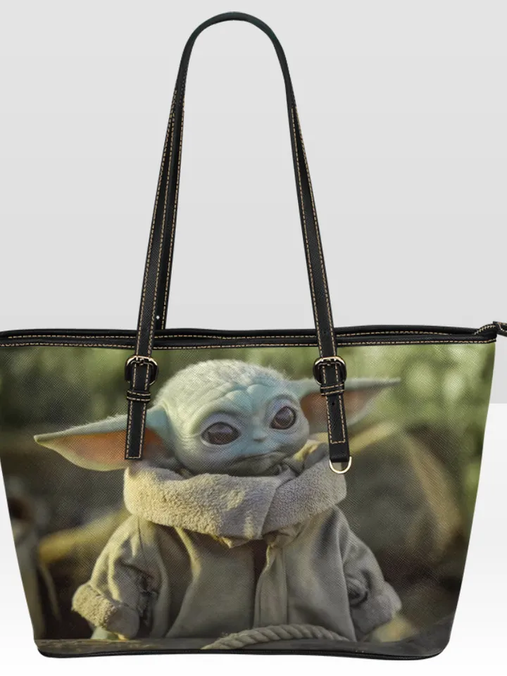 Baby Yoda Leather Tote Bag