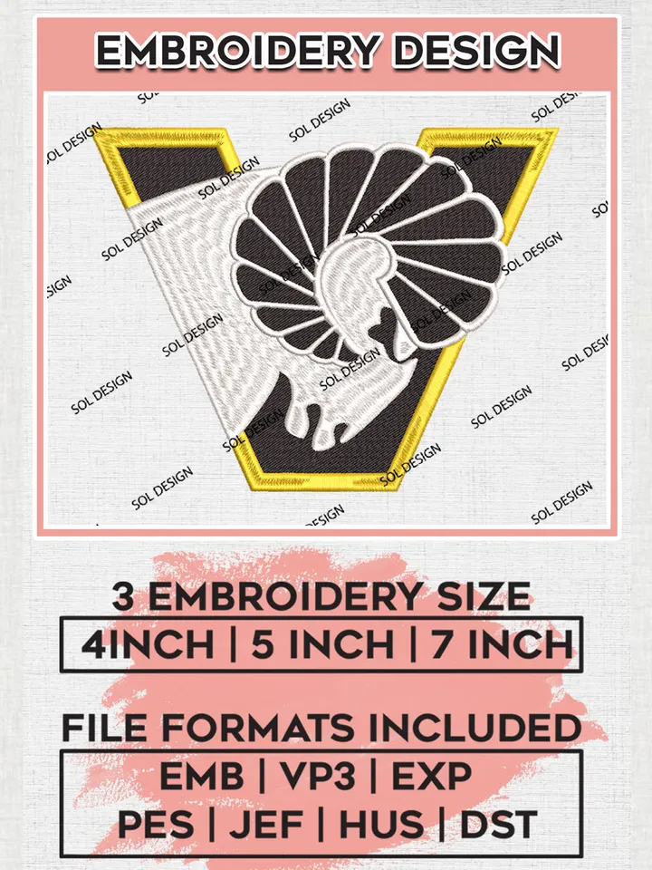 VCU Rams Football Team Logo Embroidery Design Files, NCAA VCU Rams Machine Embroidery, NCAA Teams, 3 sizes, NCAA Machine embroidery designs, Digital Download