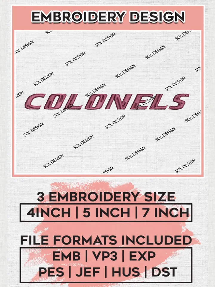 NCAA Colonels Team Writing Logo Embroidery Design Files, NCAA Eastern Kentucky Colonels Machine Embroidery, NCAA Teams, 3 sizes, NCAA Machine embroidery designs, Digital Download