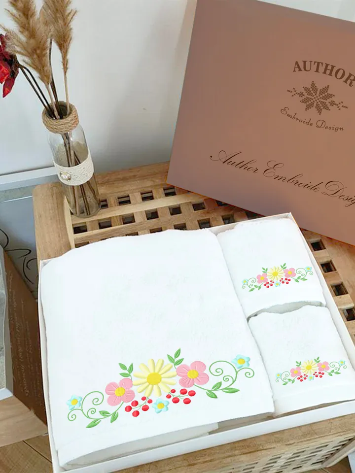 Flowers embroidery design Machine embroidery pattern 4 sizes, Flower embroidery files, Flower Bouquet, Floral border Instant Download #R16