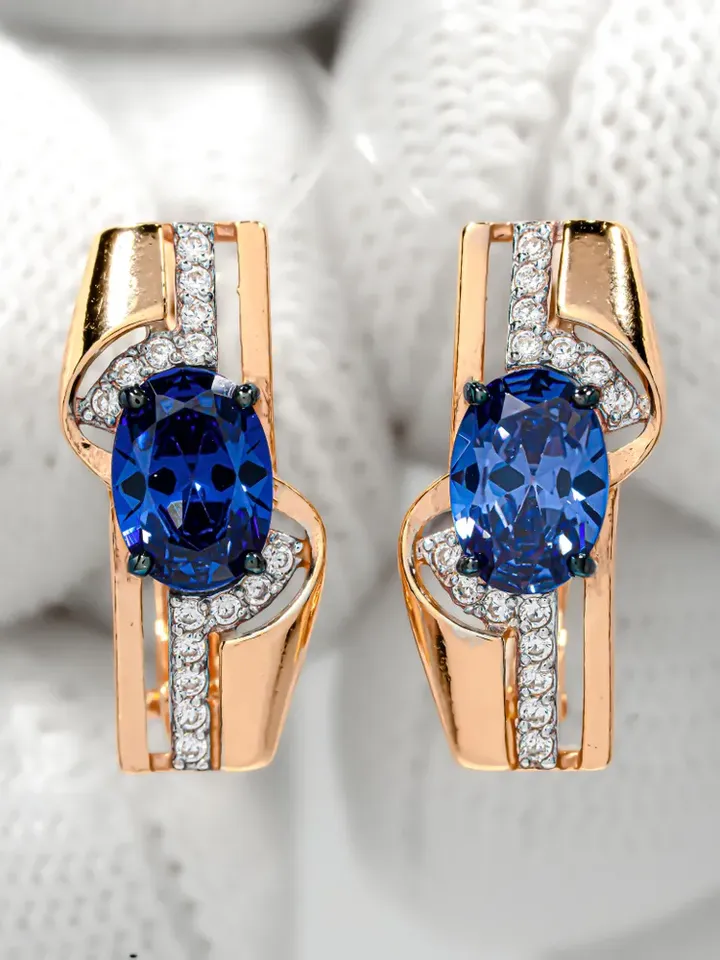Earrings jewelry Silver gold plated 925 assay value with tanzanite