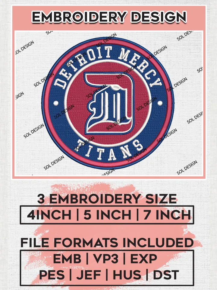 NCAA Detroit Mercy Titans Round Logo Embroidery, NCAA Detroit Mercy Titans Embroidery Design files, NCAA Teams, NCAA Machine embroidery designs, Digital Download