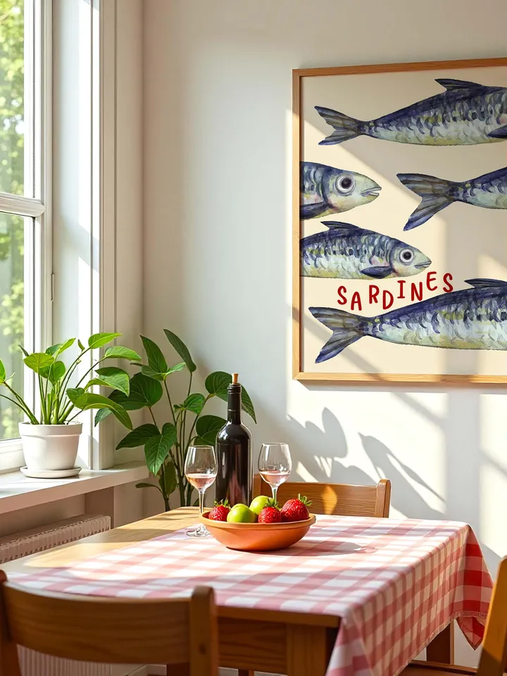 Sardine Wall Art, Sardines Tin Fish Poster, Colorful Kitchen Print, Maximalist Home Decor, Vintage Style Digital Artwork, Retro Sardine Art