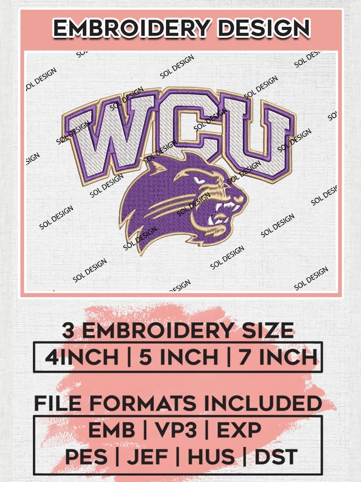 NCAA WCU Catamounts Team Logo Machine Embroidery Design, NCAA Western Carolina Catamounts Team Design Design files, NCAA Team Embroidery Designs, NCAA Machine Embroidery Designs, Digital Download