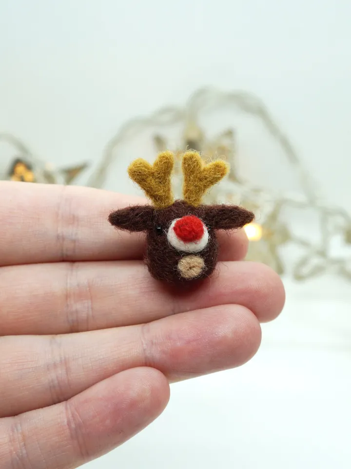 Tiny needle felted Rudolph the reindeer, red nosed deer, Christmas gift, made to order