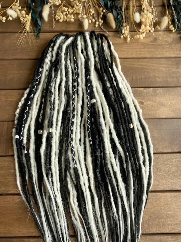 Gothic Black and White synthetic crochet De dreadlocks, Ready to ship