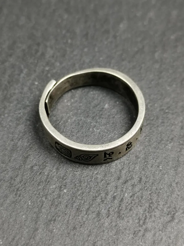 Gandhanra Unique Handcrafted Tibetan Silver Ring | Mantra of Drashi Lhamo| Adjustable Size | Protection Jewelry