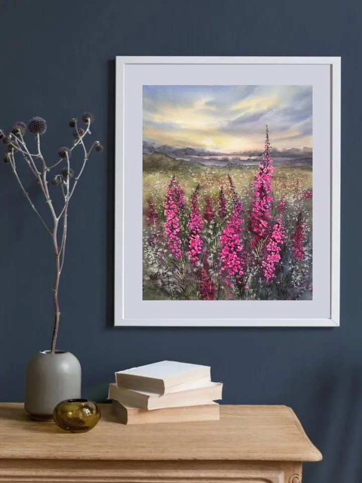 Wildflowers Original Painting Field Landscape Meadow Wall Art Rustic Landscape