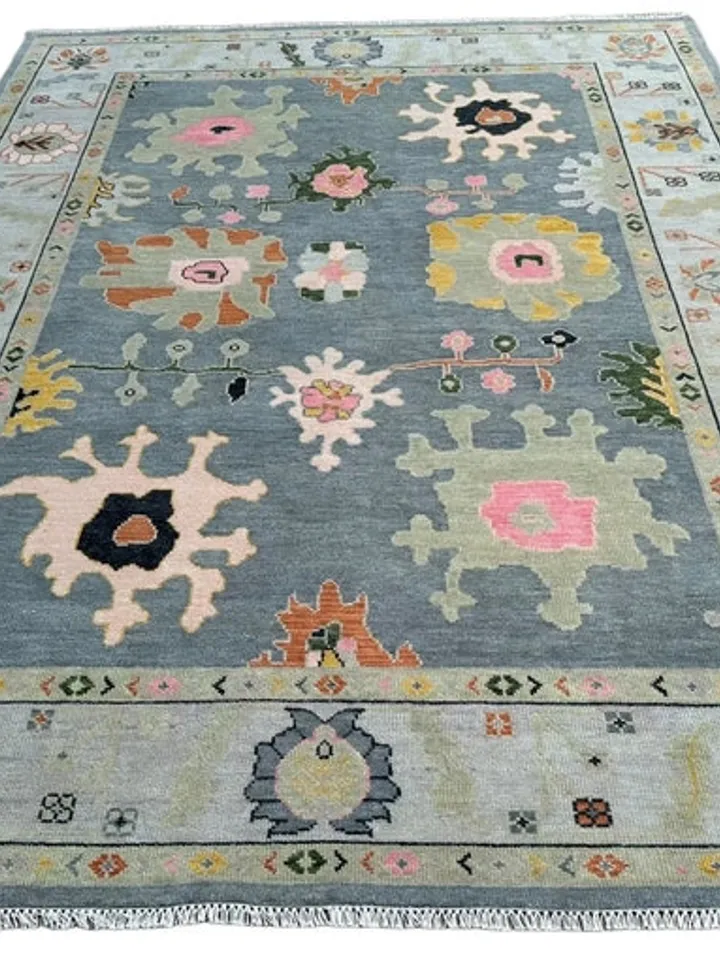 Oushak Hand Knotted Gray (8x10 Feet-243X304 Cm) Wool Area Rugs.