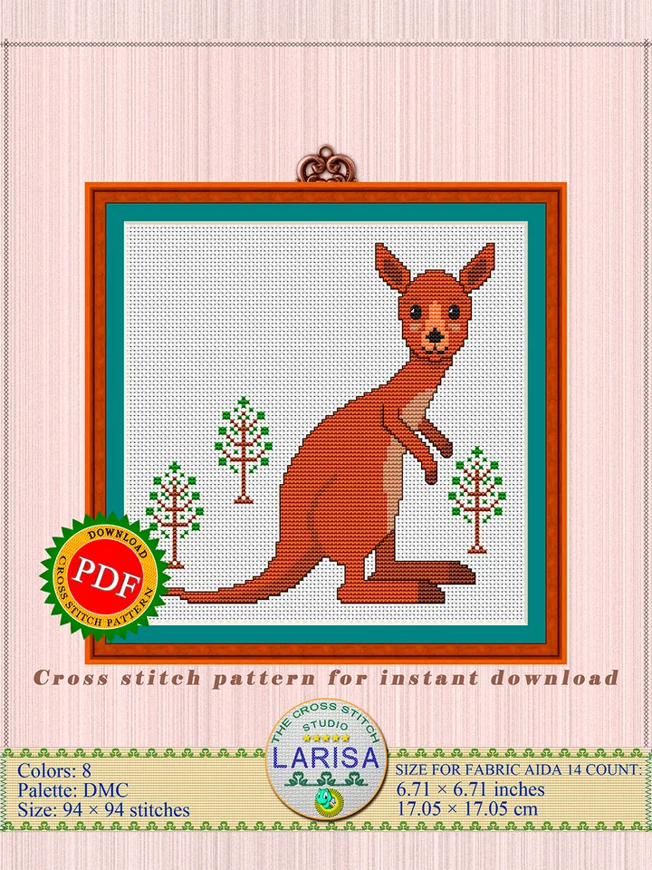Kangaroo Cross Stitch Pattern | Cute Kangaroo Cub Chart