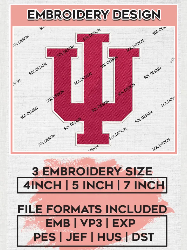 Indiana Hoosiers Logo Machine Embroidery Design, NCAA Indiana Hoosiers Embroidery Design Design files, NCAA Embroidery Designs, NCAA Machine Embroidery Designs, Digital Download