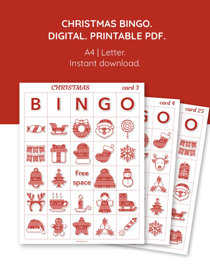 Christmas bingo game. Family game. Stocking stuffers. Holiday tradition. Christmas bingo cards. Christmas party game.