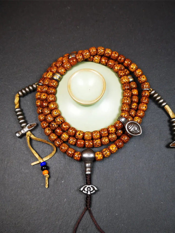 Gandhanra 108 Tibetan Lotus Seed Beads Mala,Prayer Beads Necklace,Rosary Beads for Meditation,Diameter 0.32", Circumference 30"