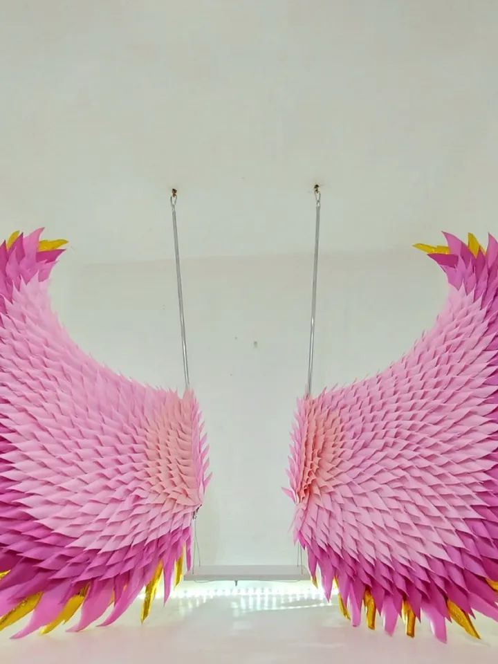 Barbie Swing Wings Set Pink Angel Wings Hanging Props Wedding Backdrop Party Decoration Pink background outdoor wedding