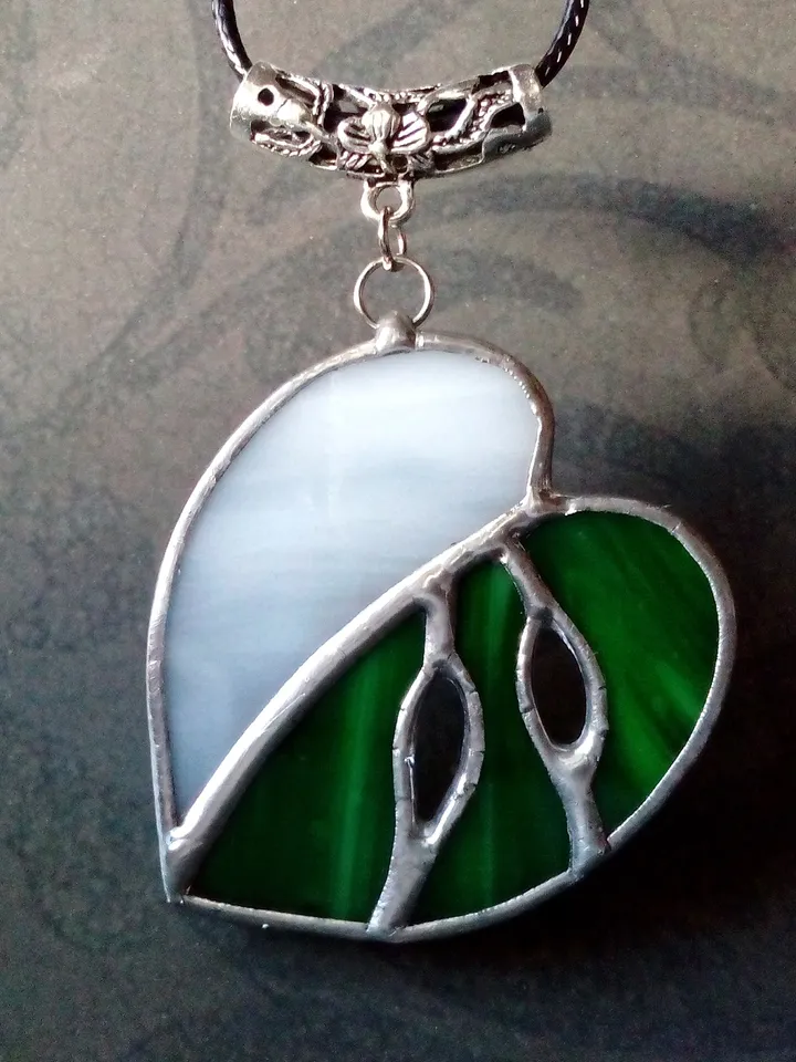 Stained glass monstera albo necklace, Monstera plant leaf pendant, Nature stained glass, Glass jewelry