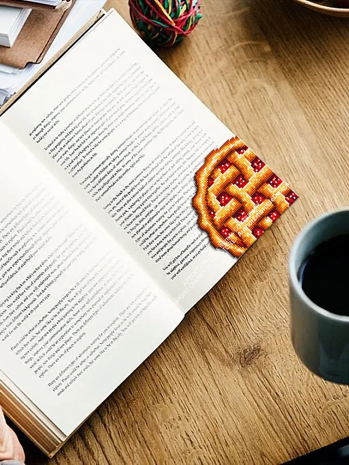 Corner bookmark cross stitch pattern PDF download, Pie cross stitch chart, Food bookmark digital PDF, Funny bookmark for beginner #B254
