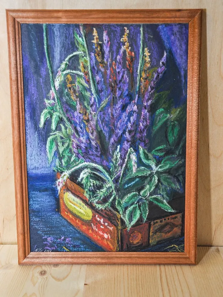 Lavender painting Oil pastel painting Still life Floral painting Original art