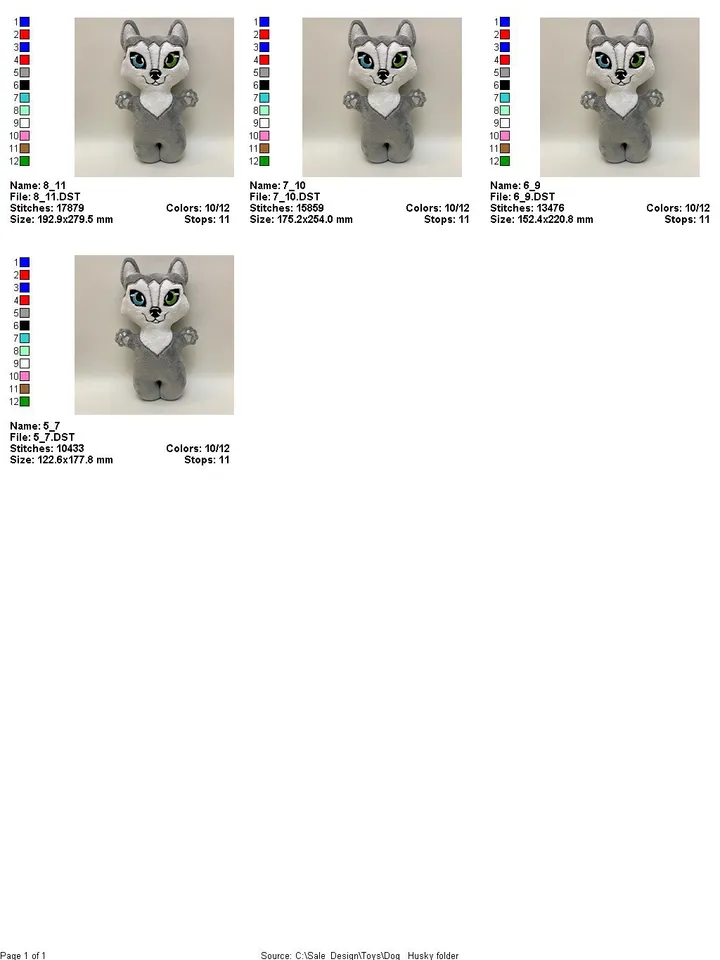 ITH Dog Hasky toy soft stuffed in the Hoop Digital Design for Machine Embroidery