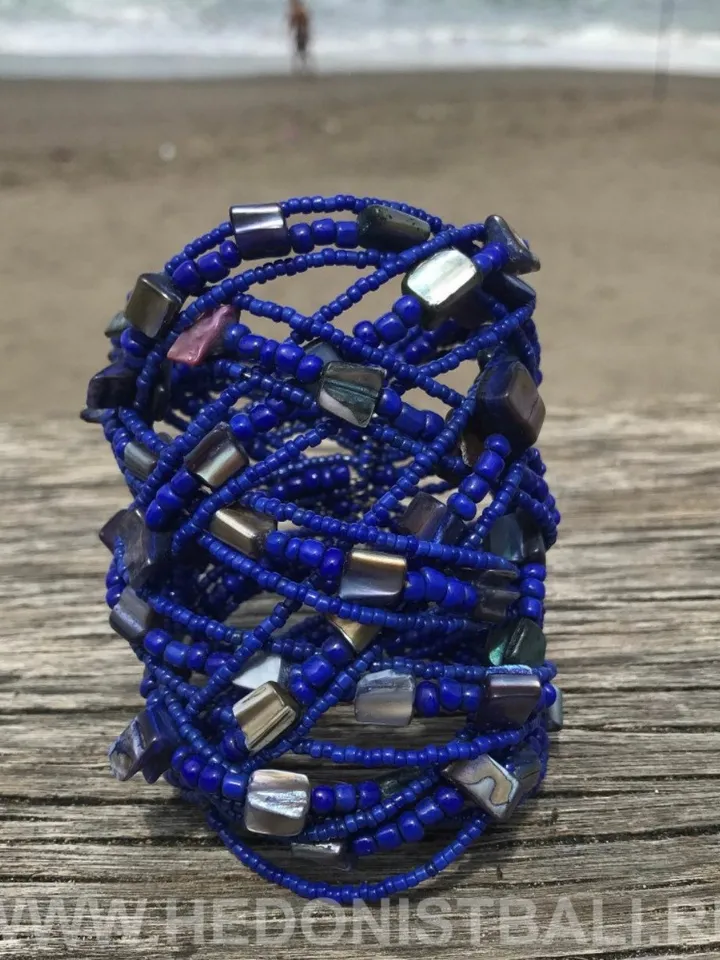 Wide Bright Blue Nacre Bracelet | Handmade Mother Of pearl Jewerly | Pearl Beaded Wide Bracelet | Elegabt Women Assosoiries | Blue Bracelet