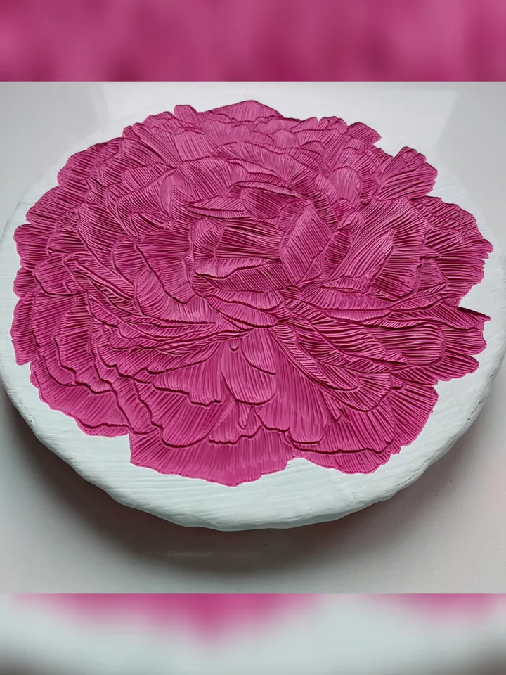 Peony. Paint сarving. Diameter is 21 cm