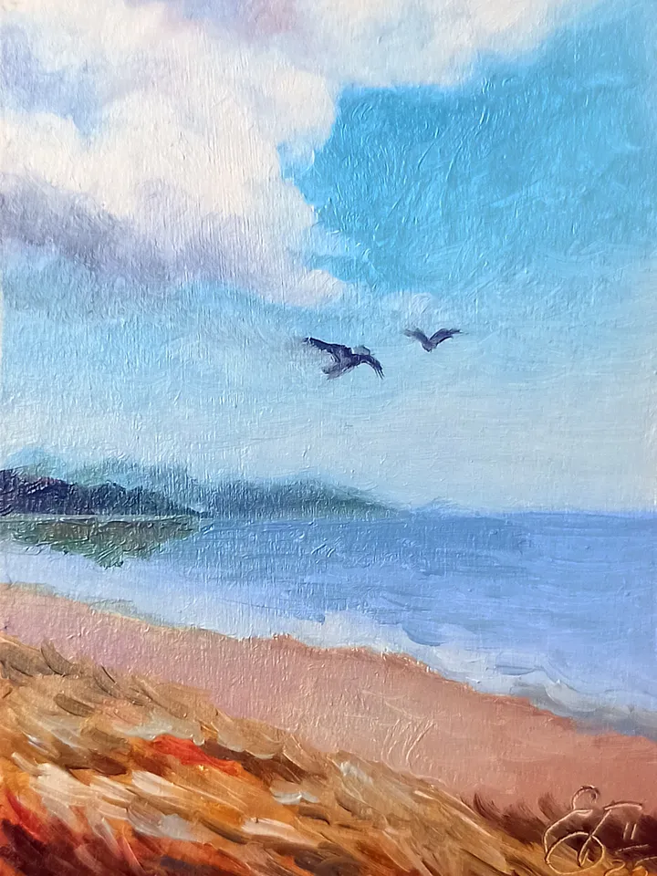 Original oil painting ACEO, Seascape, Collection card 2,5x3,5 in
