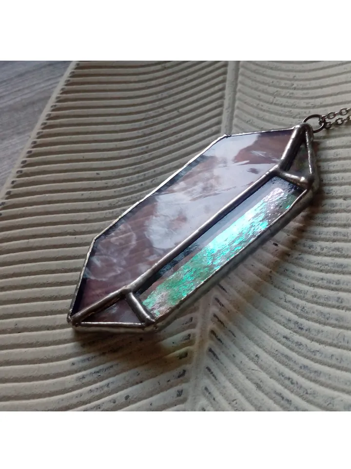 Glass crystal, semi precious stone imitation, simple stained glass, iridescent stained glass, Minimalist necklace