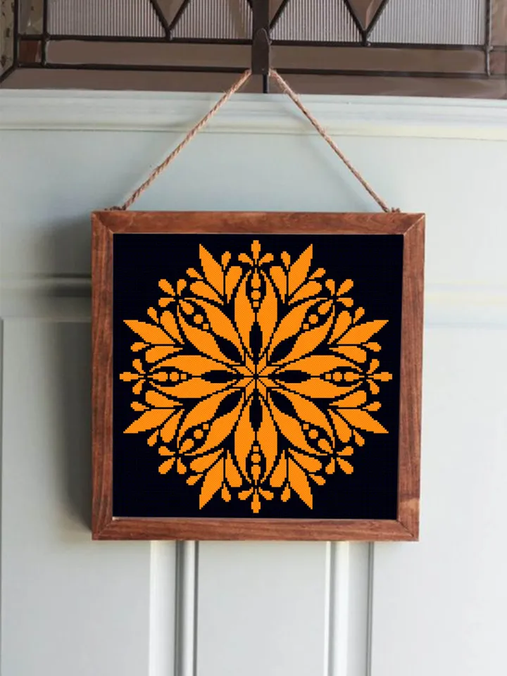 Flower mandala cross stitch pattern download PDF Easy mandala digital PDF Monochrome cross stitch chart Floral ornament embroidery PDF #M102