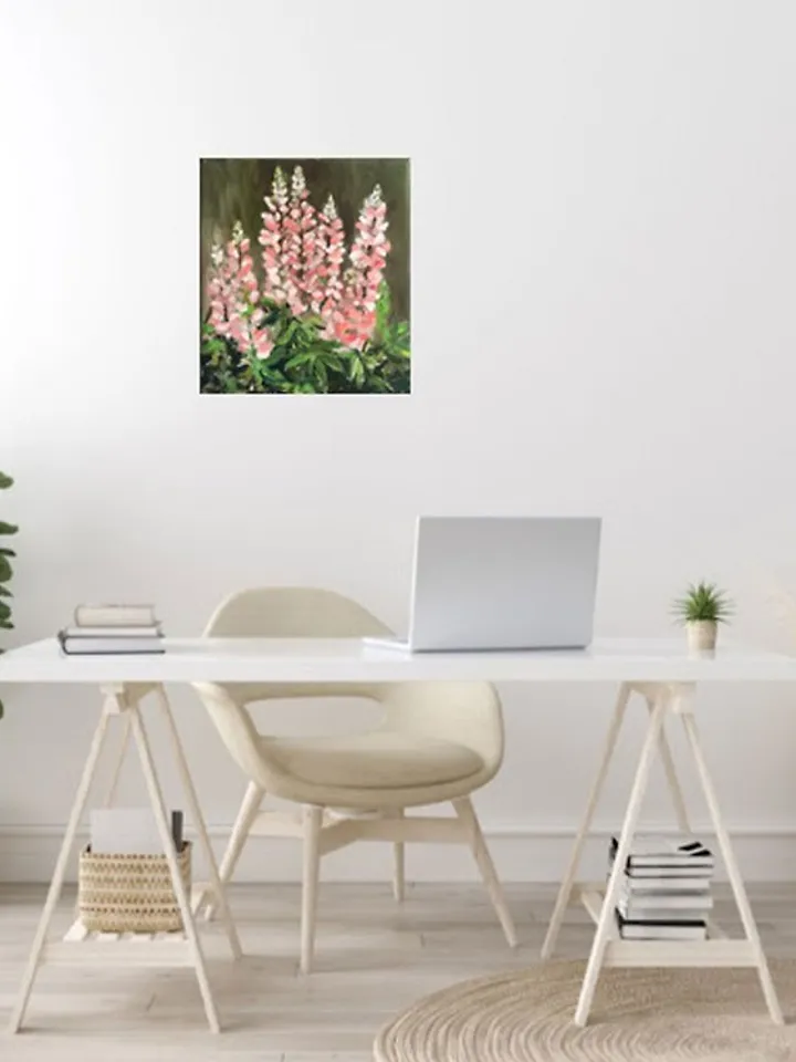 Pink Lupin Painting Floral Original Art Lupin Oil Artwork Flower Wall Art