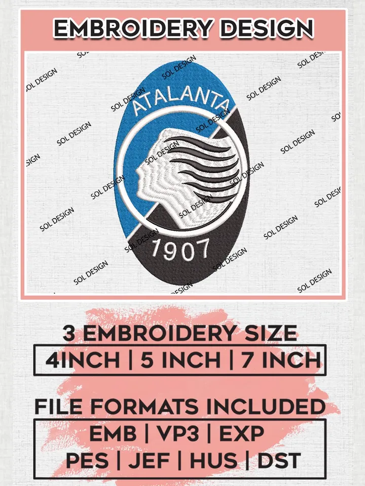 Atalanta BC Embroidery Design Files, Serie A Embroidery files, Serie A Atalanta BC Teams, Football, Digital Download