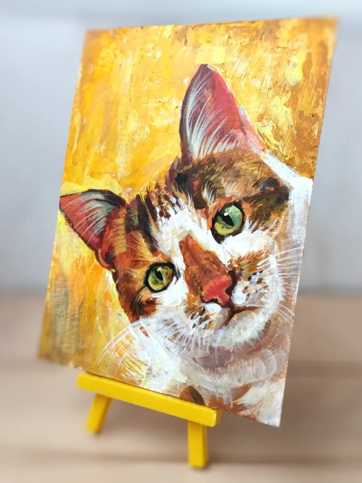 Cat On Yellow, acrylic, 6x8"