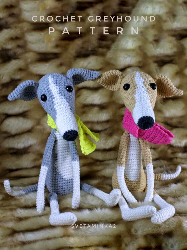 Greyhound Crochet Pattern, Whippet, Sighthound, Galgo, Italian Greyhound, Lurcher Amigurumi Dog. Digital Download. PDF.
