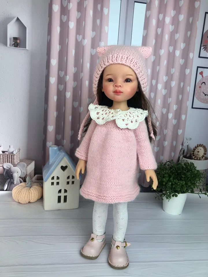 Paola Reina Doll 5 ITEMS Set: Exclusive Handmade Outfit - Kitty-hat, Dress, Collar, Tights, Shoes