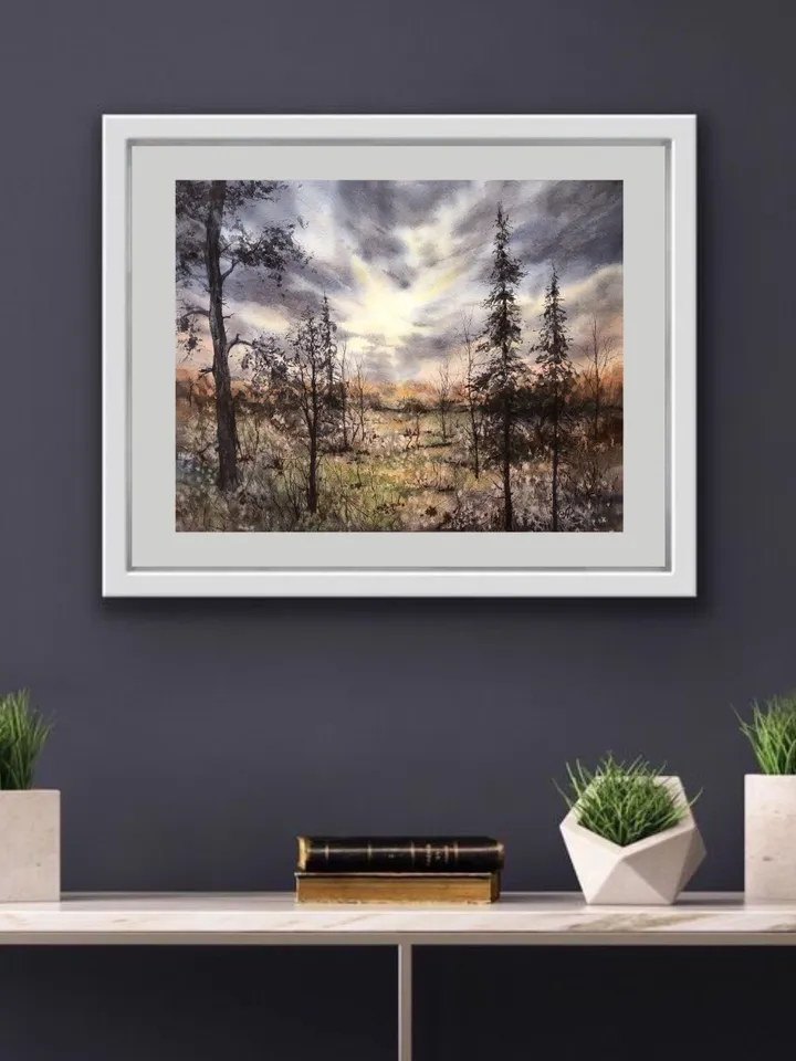 Landscape Original Watercolor Forest Painting Trees Landscape Nature Wall Art
