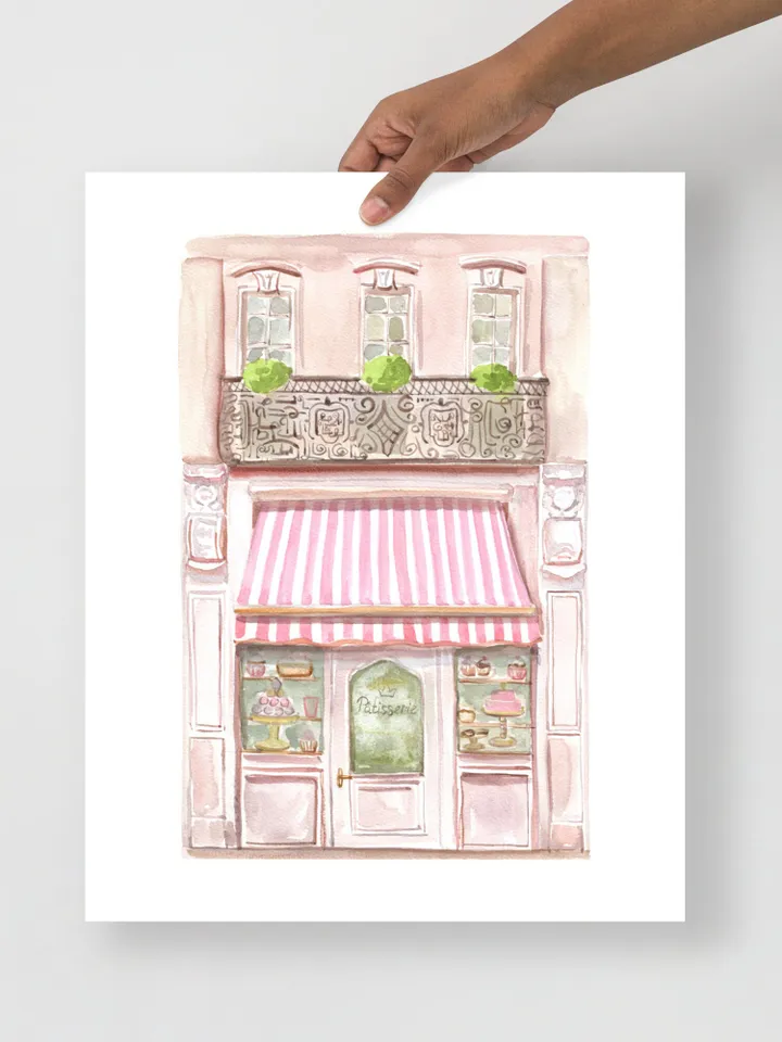 French Patisserie Bakery Art Print, Watercolor Painting, Paris Food Art, Sweet Shop Art Print, Pastel Kitchen Decor, Cute City Art Print