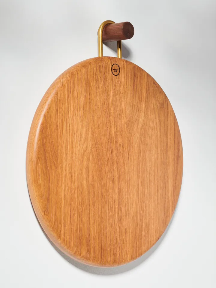 White Oak and Brass Cutting Board - Curvy round and smooth shape