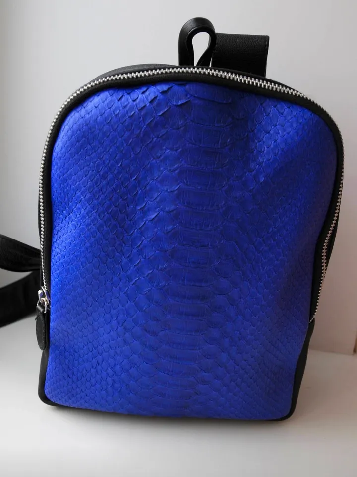 Genuine python skin small backpack | leather backpack electic blue | small designer rucksack | Exotic leather bags | Women handmade bags