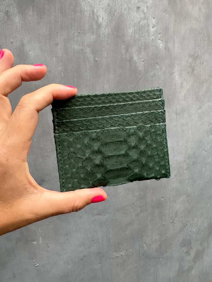 Fast shipping Genuine python skin creditcards holder | business cads holder dark green colour unisex wallet small | gift idea exotic python