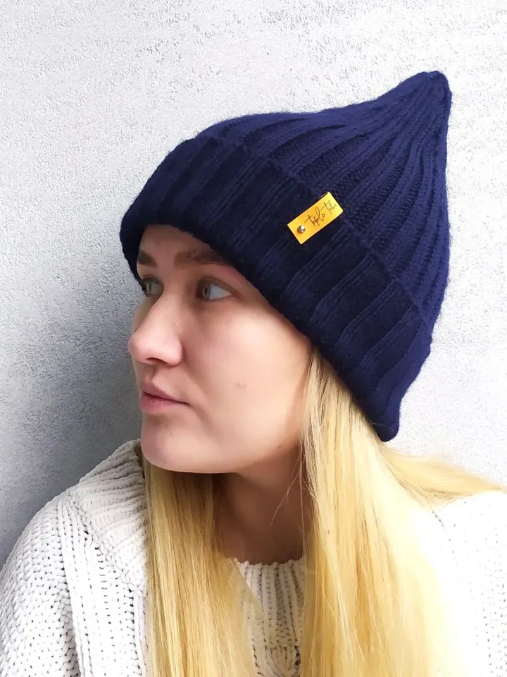 Blue warm handmade hat