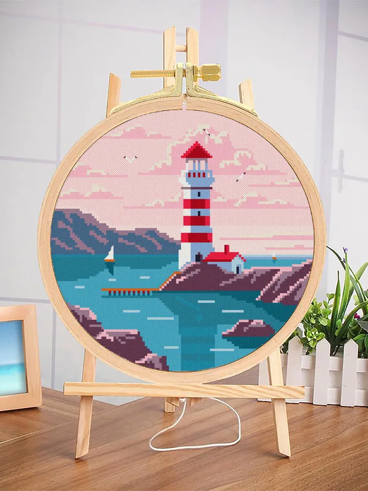 Lighthouse cross stitch pattern digital PDF Nature cross stitch Landscape embroidery beginners Instant download Sunset cross stitch #L21