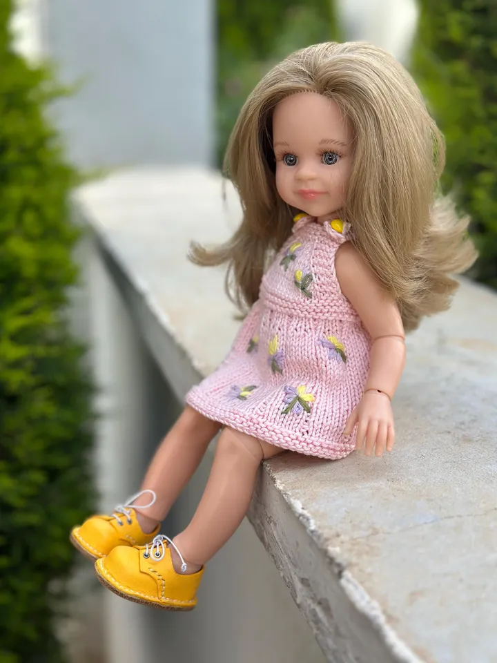 Summer Dress with flower embroidery Exclusive Handmade Outfit Paola Reina Doll ooak