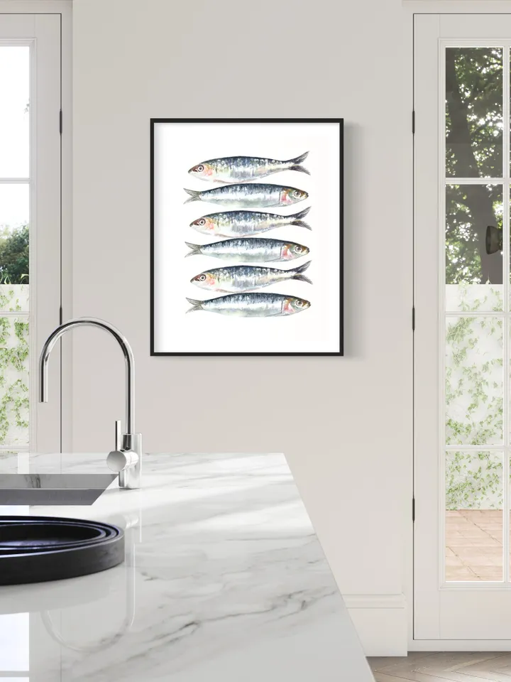 Sardines Art Print Watercolor Painting Kitchen Art Food Art Fishing Decor Gift Sardines Food Still Life Fishing Decor Fodd Still Life Print