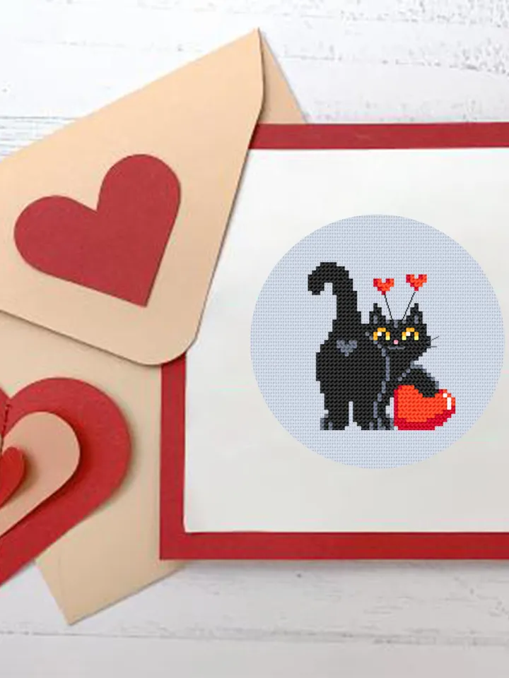 Set Cat valentines day cross stitch pattern download PDF Cute black cat cross stitch chart, Funny cat valentine cross stitch, Cat lover #T10