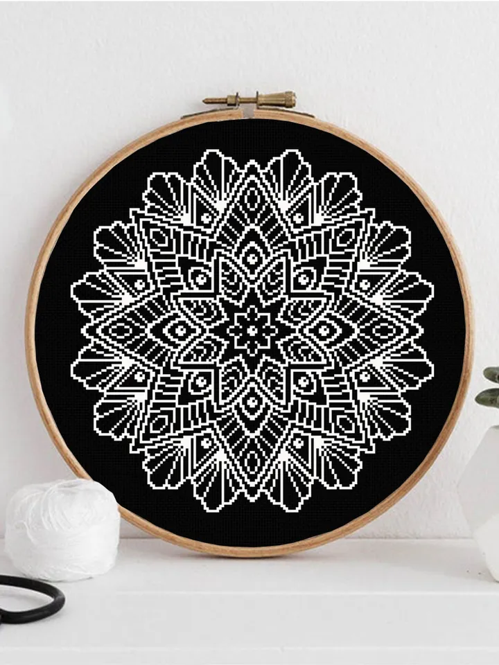 Mandala cross stitch pattern download PDF Modern quick cross stitch Monochrome cross stitch chart Flower mandala digital PDF Home decor #M40