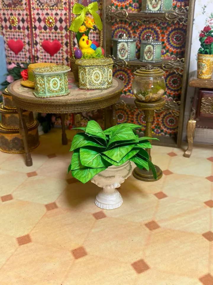 Plants in a flowerpot for a dollhouse. Dollhouse miniature. 1:12. handmade.