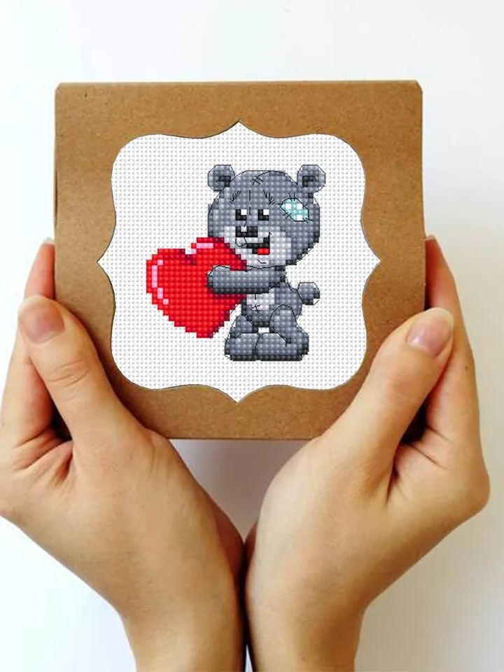 Small Valentine cross stitch pattern download PDF Cute bear cross stitch, Mini cross stitch chart, Easy beginner embroidery PDF #V19