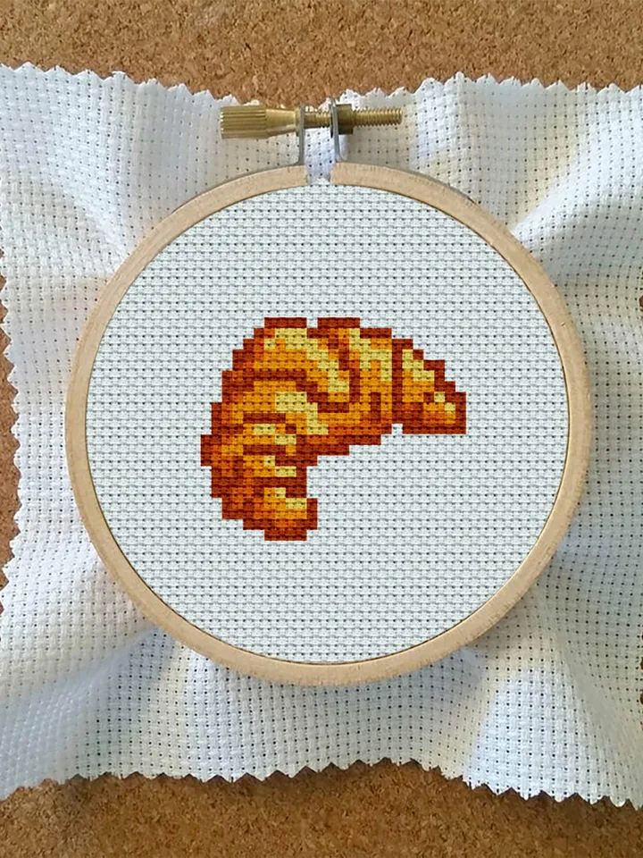 Croissant small cross stitch pattern PDF Easy mini cross stitch chart, Minimalistic food cross stitch Instant download PDF, Home decor #F11