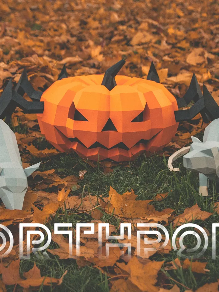 4 Rats And Pumpkin-Spider Papercraft, Digital Template, PDF Download, Gurko, 3D Low Poly, Pepakura, DIY Origami Sculpture, Paper Party Decor