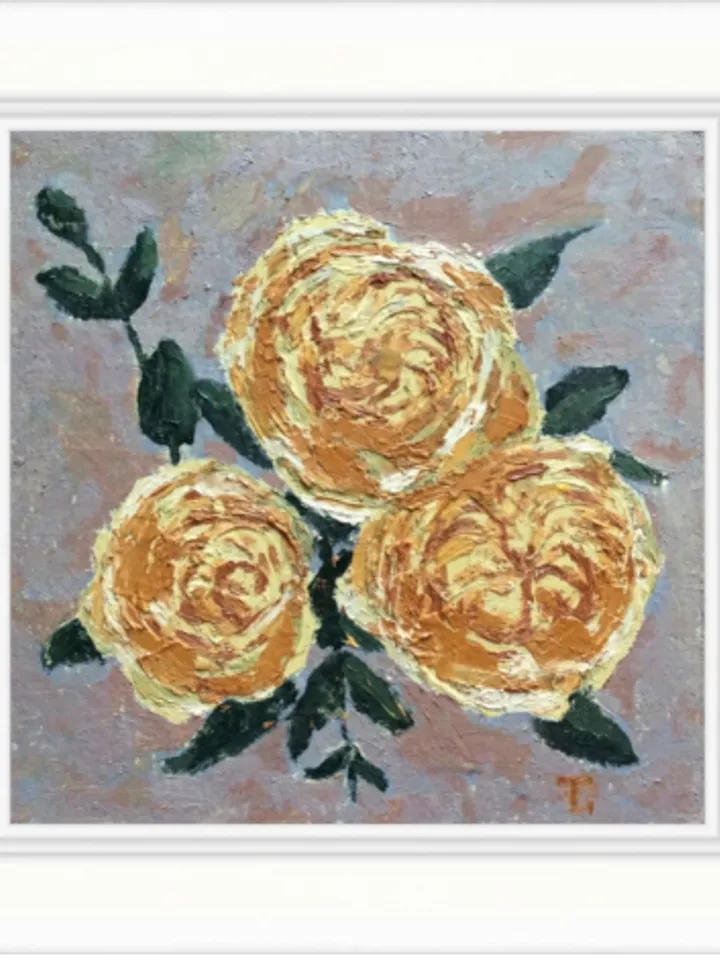 "Yellow Roses" oil small impasto painting flower stilllife original wall art picture artwork floral