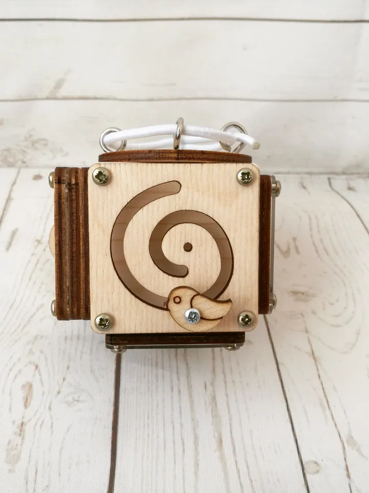 Busy cube - wooden baby fidget toy, montessori travel activity