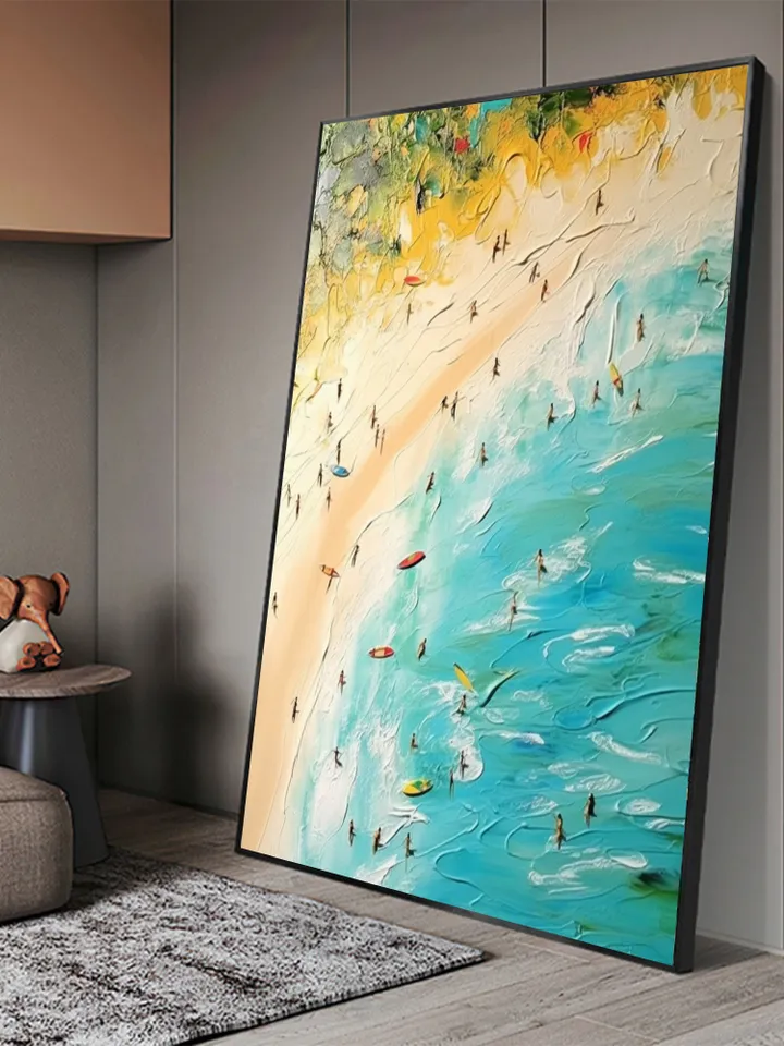Original Beach Painting On Canvas, Summer Seaside Oil Painting, Golden Beach Art, Office Living Room Wall Art, Large Wall Art, Home Decor